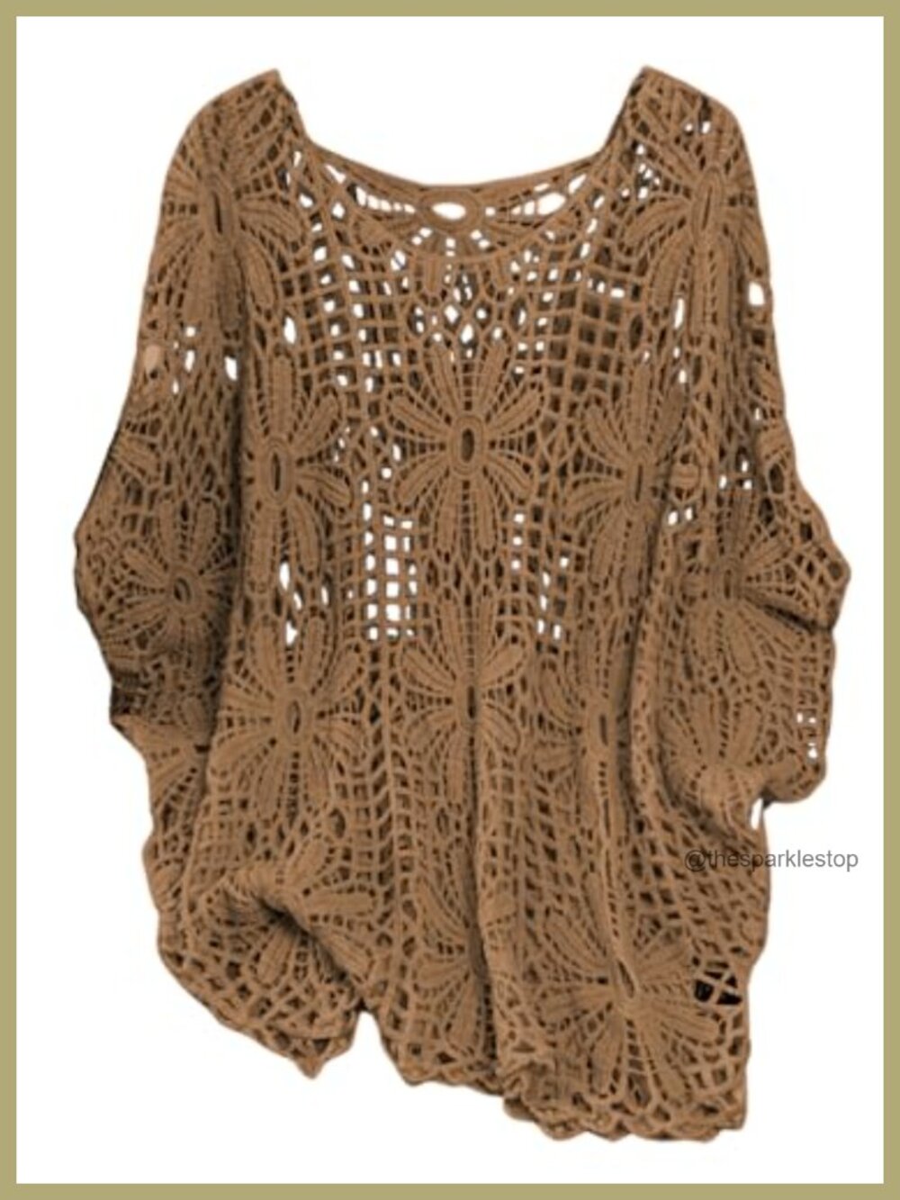 Plus Size Crochet Boho Beach Cover Up 3/4 Sleeve Hollow Out Dolman